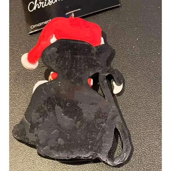 Santa Black Cat Kitten Kitty Christmas Holiday Ornament Hat Bell Polymer‎ Clay - Picture 2 of 3